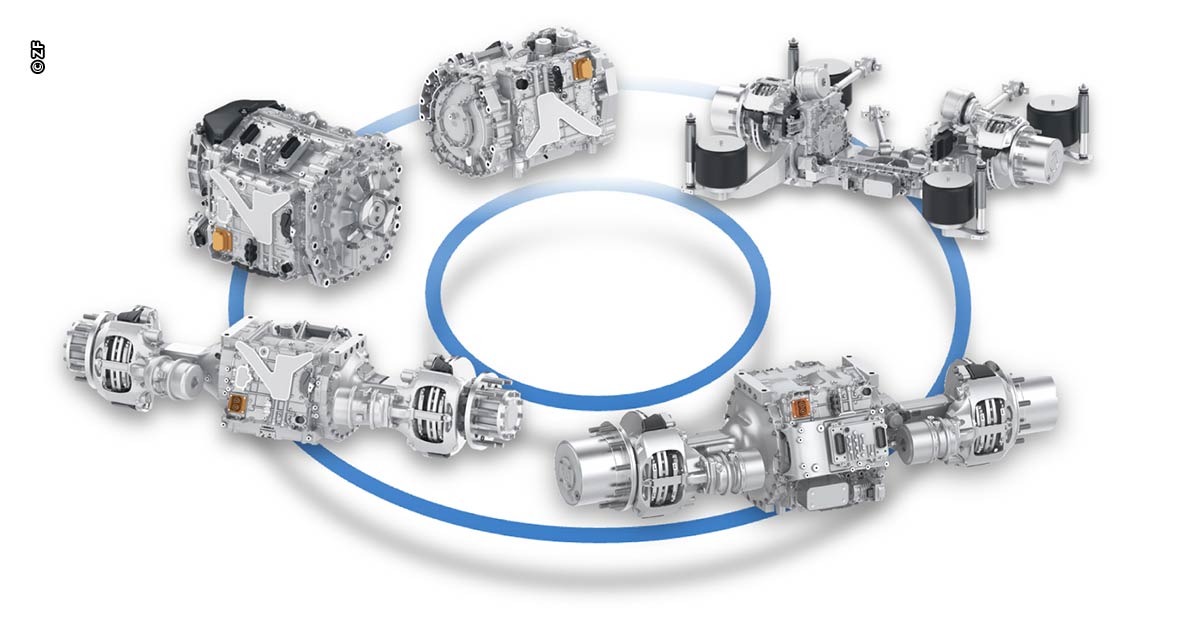 Plataforma de mobilidade elétrica modular e de tecnologia aberta: a ZF eletrifica uma ampla gama de aplicações de veículos comerciais, oferecendo diferentes soluções para veículos elétricos a bateria ou células de combustível.